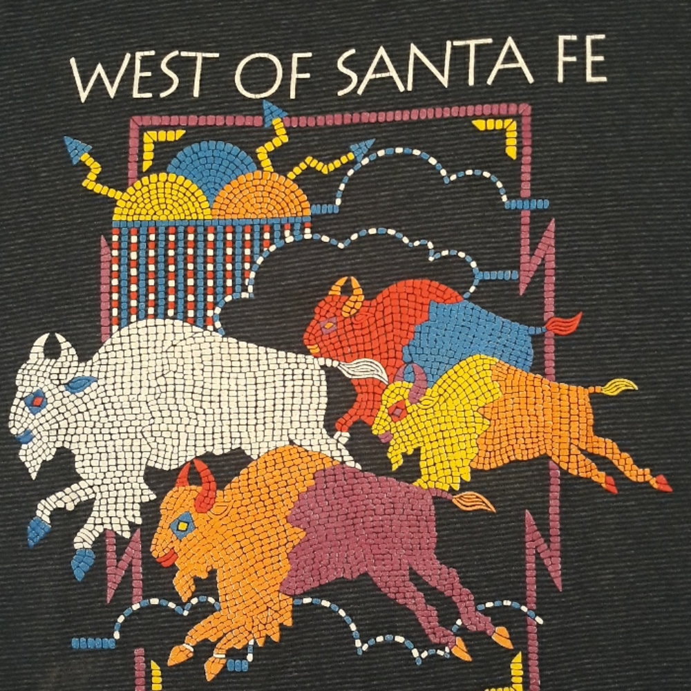 WEST OF SANTA FE Forum Shop Green Single Stitch USA Mens T Shirt Large VTG 90s - Picture 2 of 6